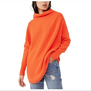 NWT Free People Ottoman Ribbed Tunic Sweater Audacious Orange Sz S.